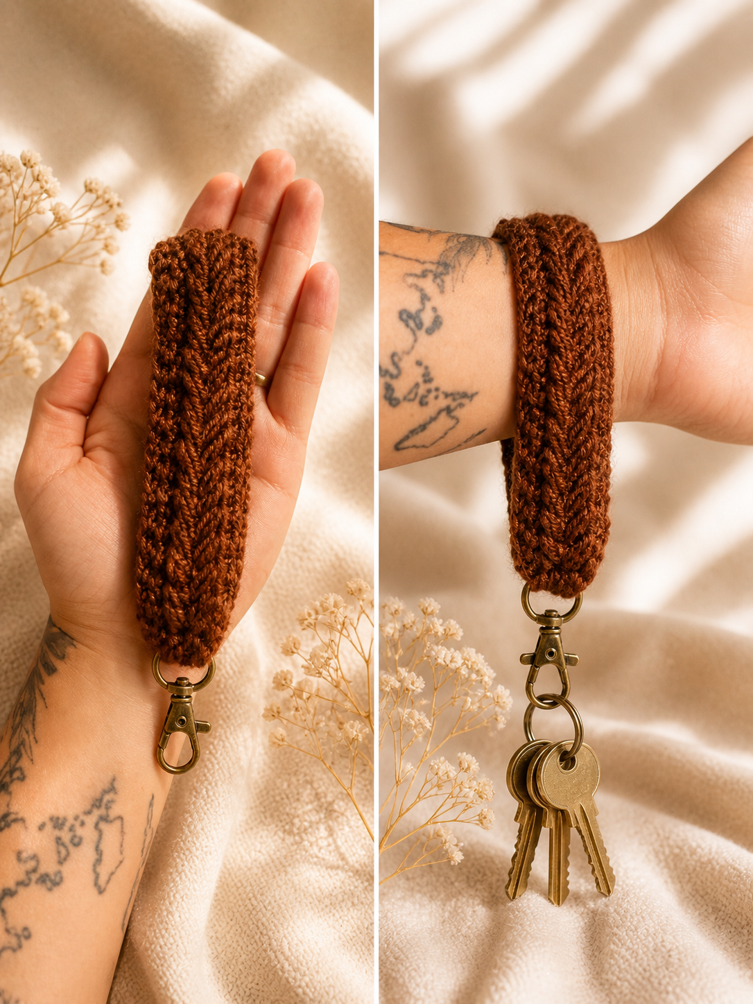 Brown crochet Wristlet Keychain | Cozy
Handmade Key Fob