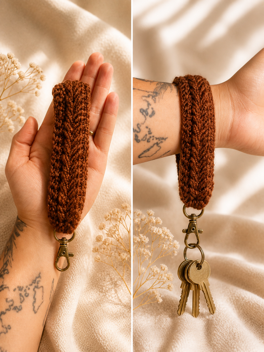 Brown crochet Wristlet Keychain | Cozy
Handmade Key Fob