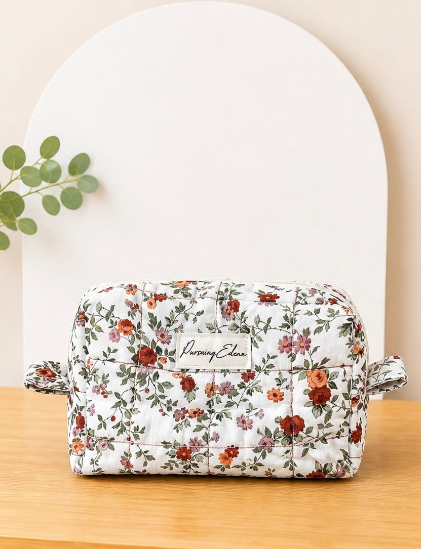 Wildflower Garden Makeup Bag I Vintage Floral Cosmetic Pouch