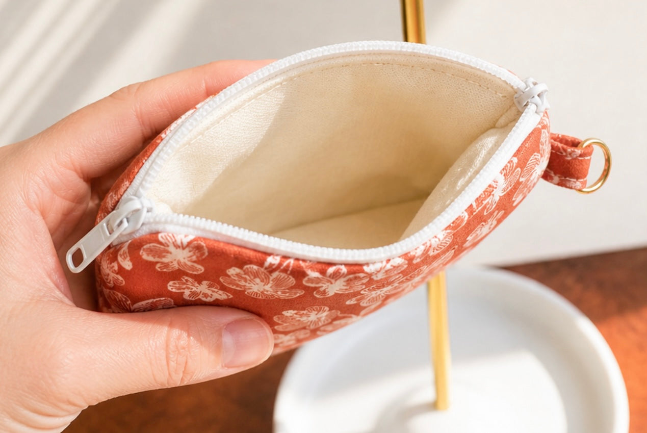 Orange Floral Zipper Pouch | Handmade Coin Purse |
Floral & Neutral Card Holder
