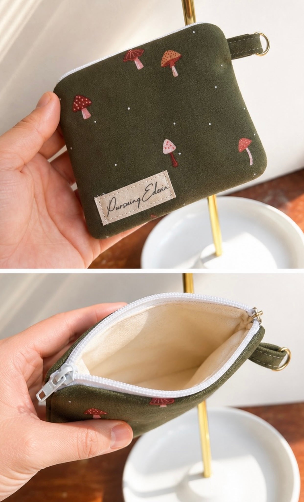 Mushroom Zipper Pouch | Handmade Coin Purse |
Floral & Neutral Card Holder