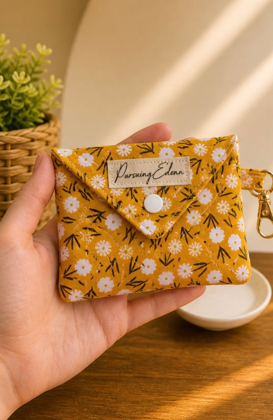 Yellow Floral Envelope Wallet or Zipper Pouch | Handmade