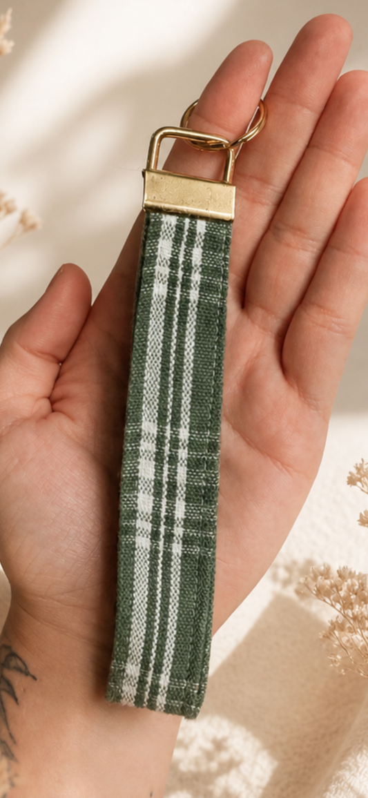 Green Plaid Wristlet Keychain - Handmade
Fabric Key Fob