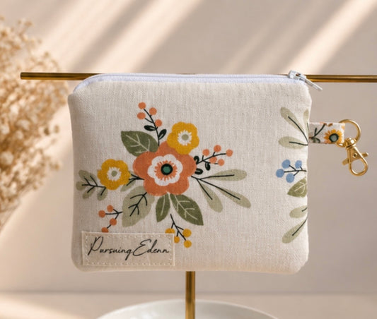 Mini Zipper Pouch or Button Wallet | Handmade Coin Purse |
Floral & Neutral Card Holder