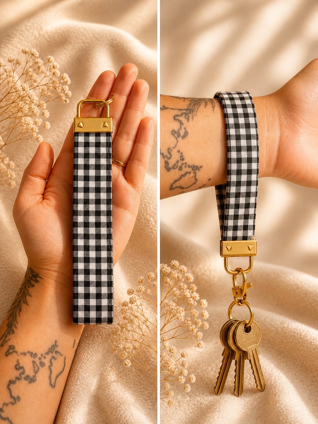 Black Gingham Wristlet Keychain | Classic
Check Key Fob
