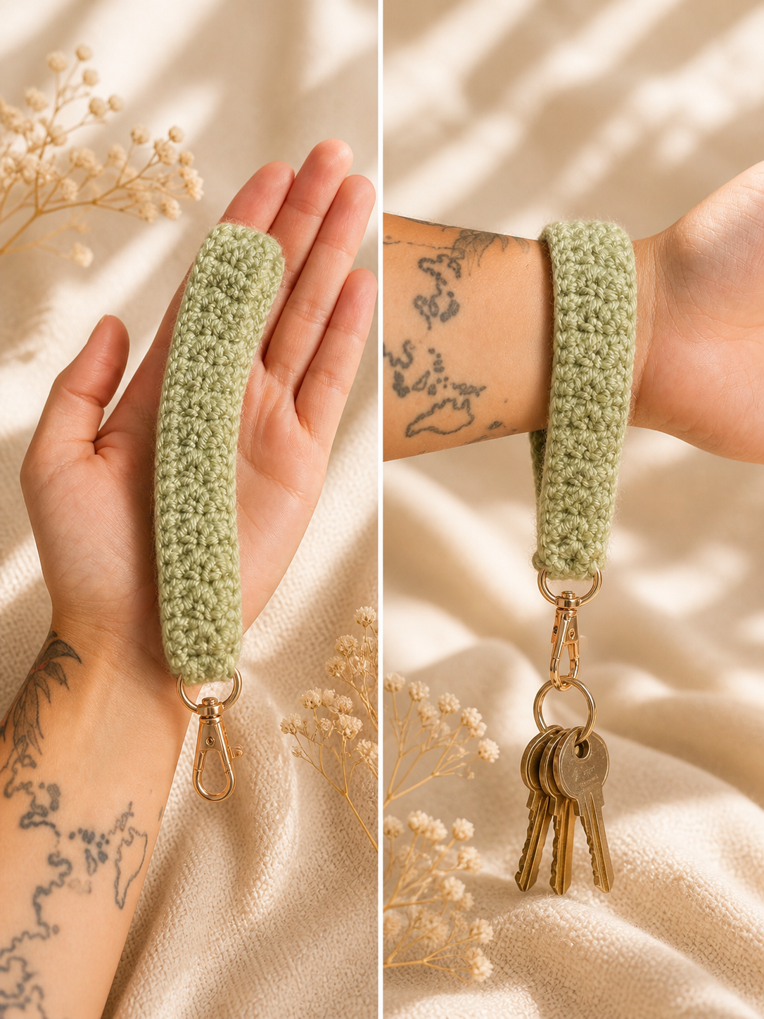 Sage Crochet Wristlet Keychain | Handmade
Textured Key Fob
