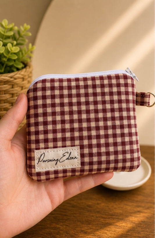 Red Gingham Zipper Pouch | Handmade Coin Purse