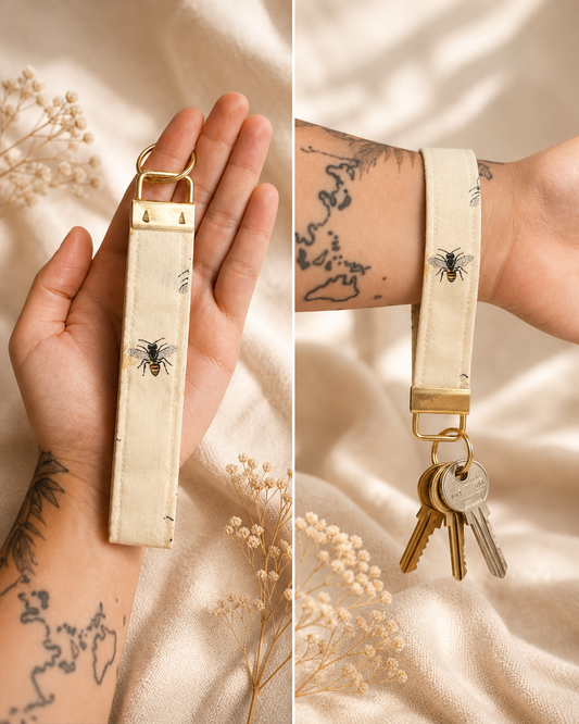 Bee Print Wristlet Keychain | Handmade Fabric
Key Fob