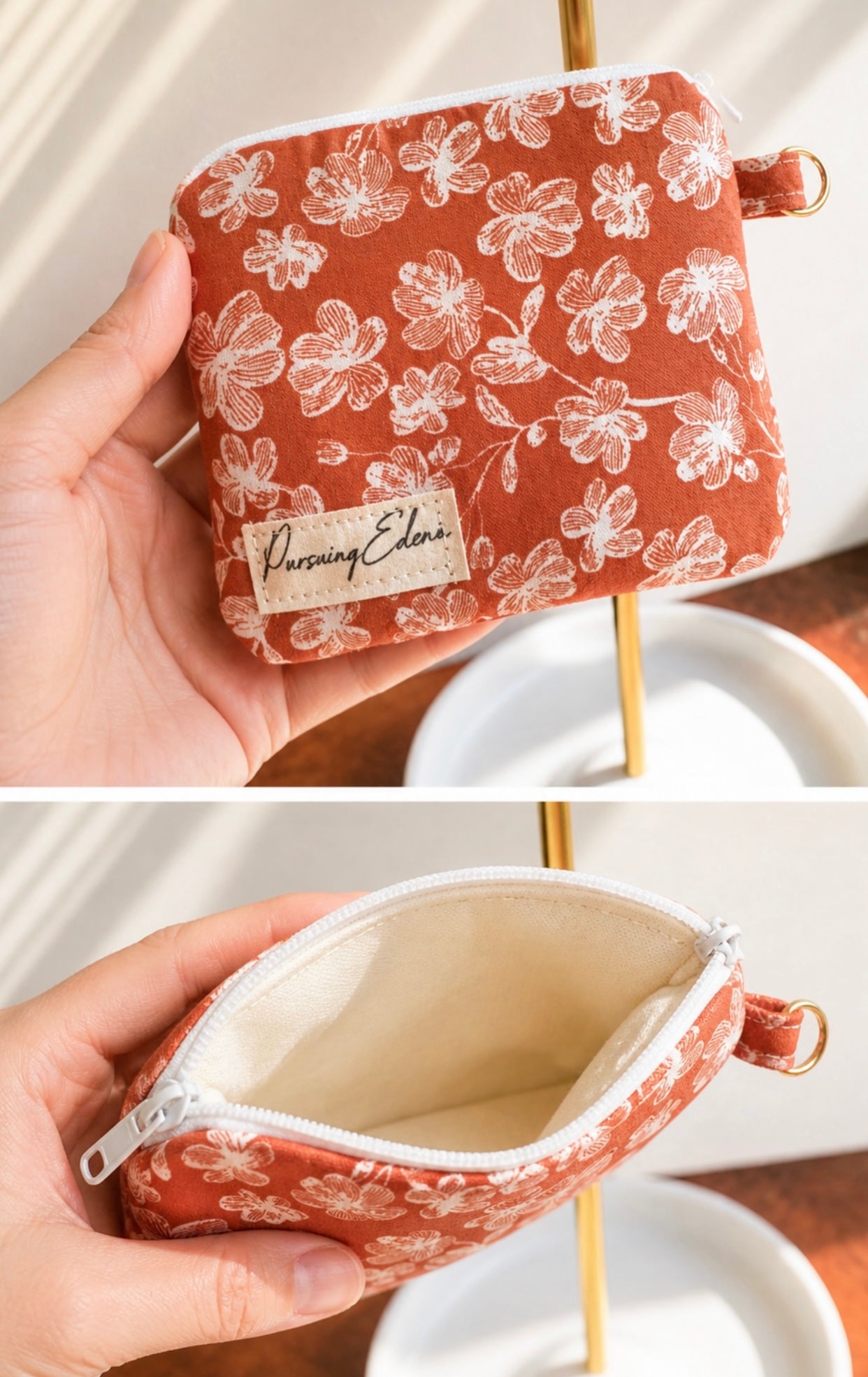 Orange Floral Zipper Pouch | Handmade Coin Purse |
Floral & Neutral Card Holder