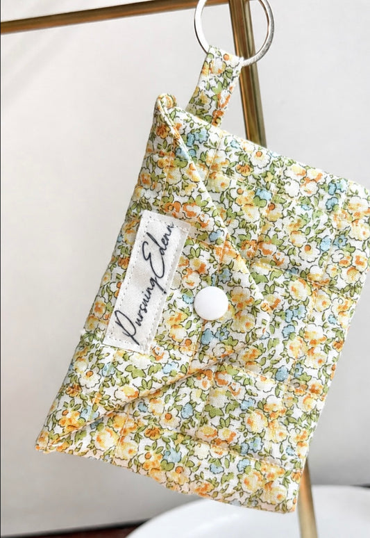 Quilted Envelope Wallet or Zipper Pouch | Handmade Snap Closure Card Holder | Floral & Neutral Mini
Wallet