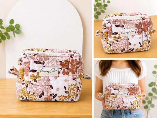 Blush Pink Quilted Makeup Bag | Earthy
Floral Cosmetic Pouch