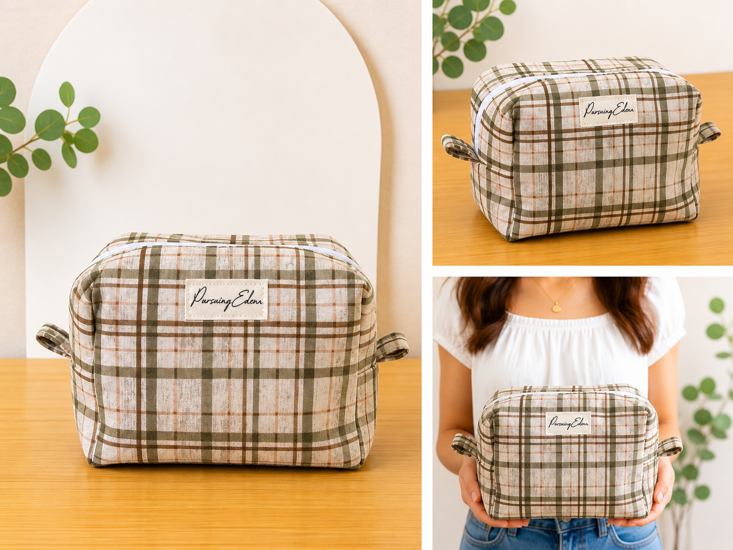 Rustic Neutral Plaid Makeup Bag | Quilted
Cosmetic & Toiletry Pouch