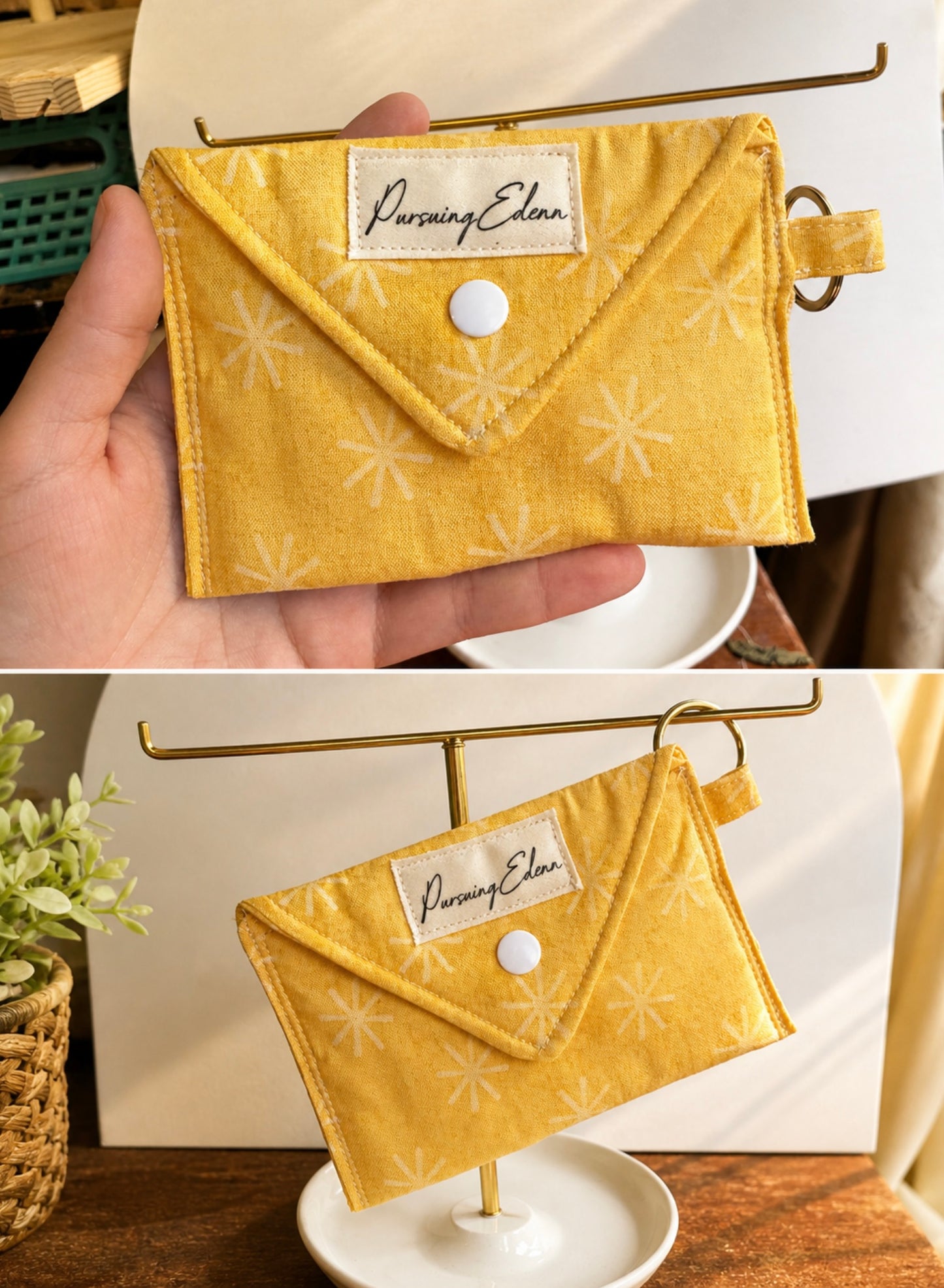 Yellow Sun Envelope Wallet | Handmade Snap Closure Card Holder