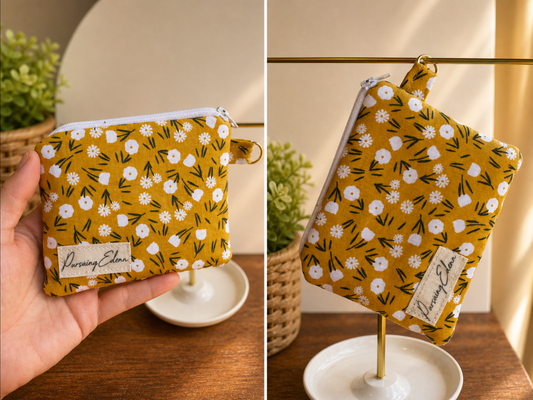 Yellow Floral Envelope Wallet or Zipper Pouch | Handmade